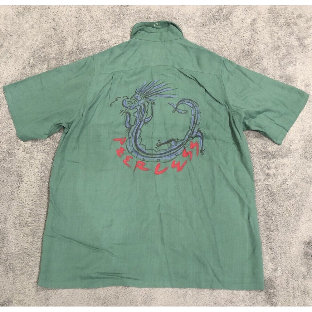 VISVIM Size 2 Dragon Paint Free Edge 100% Rayon Shirt S/S Japan Forest Green